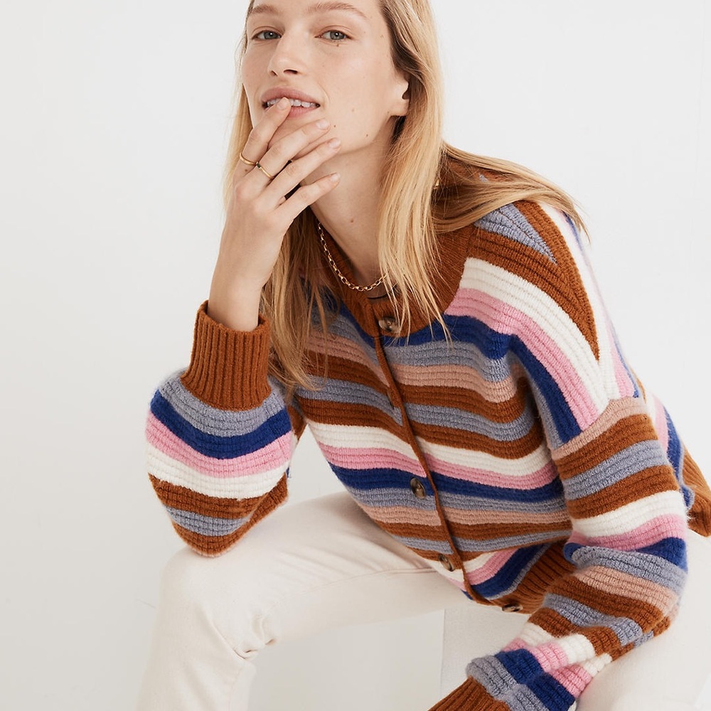 Madewell Striped Springview Cardigan Sweater in Coziest Yarn